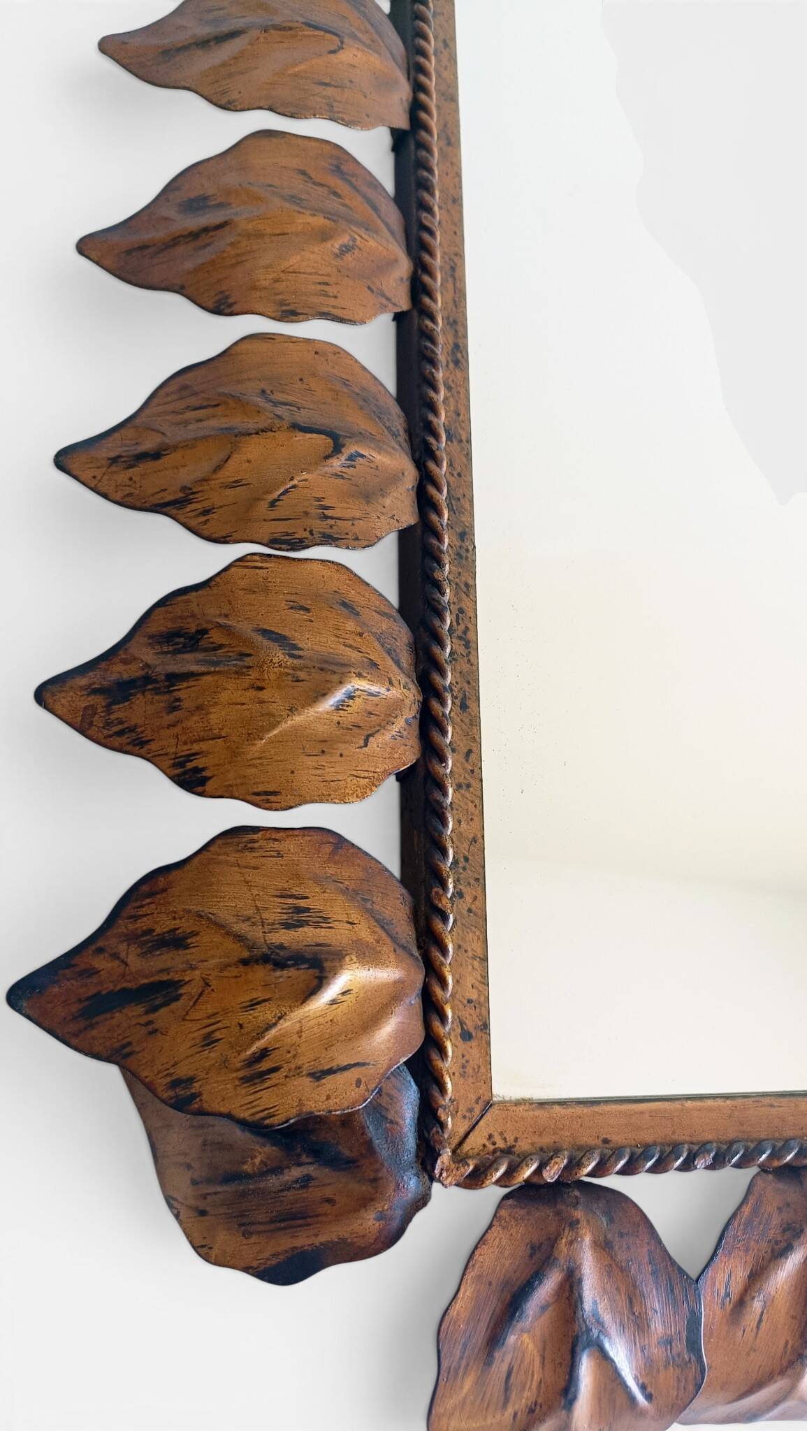 Spanish Mid-Century Wrought Iron Mirror with Foliage Frame, Circa 1950s