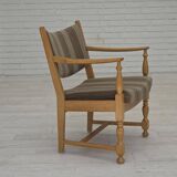 1970s, pair of Scandinavian armchairs, furniture wool, solid oak wood.