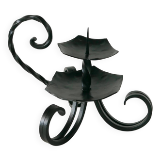 Large wrought iron candlestick, brutalist, 1940 - 16 x 18 cm