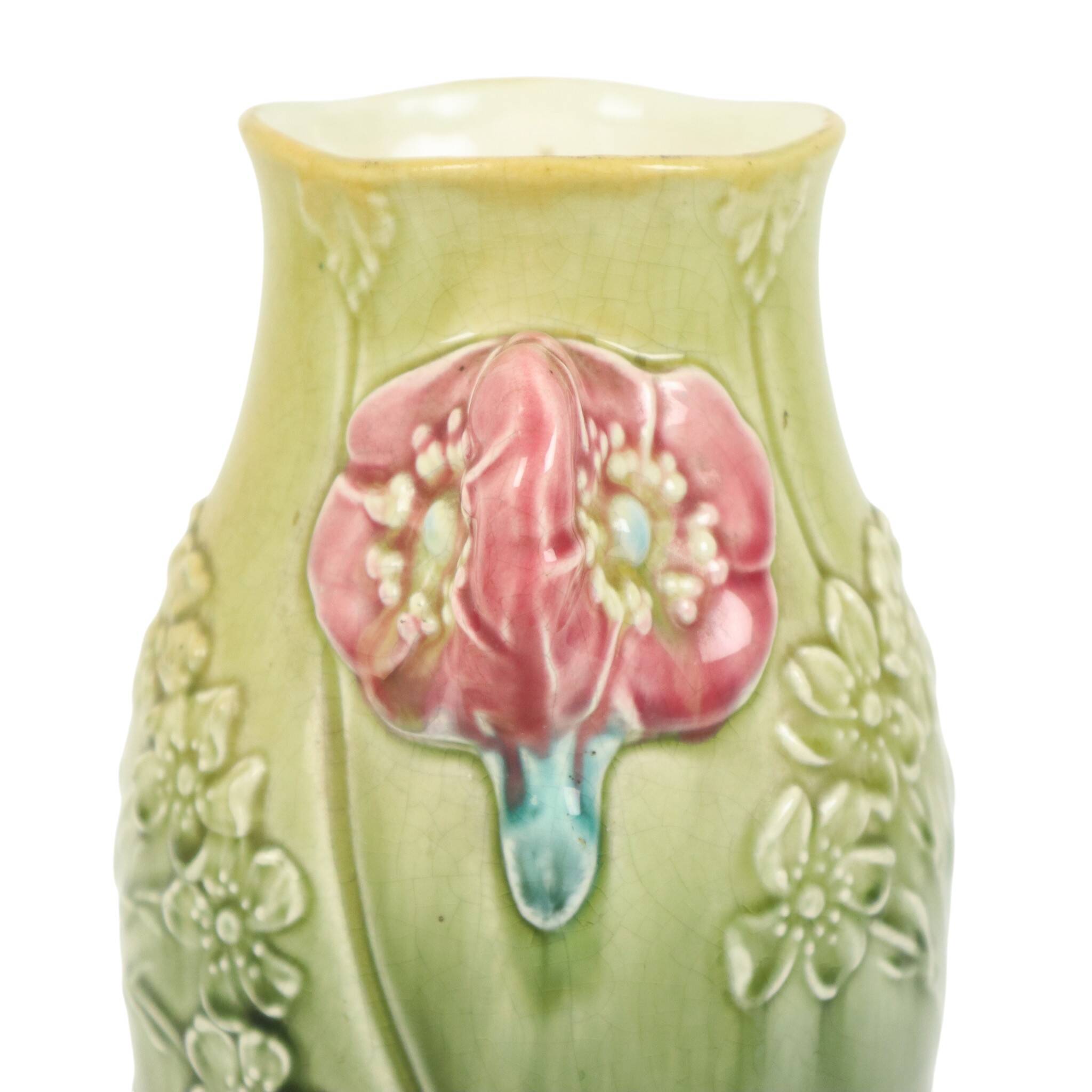 French Art Nouveau Vase Majolica Gustave De Bruyn 29cm