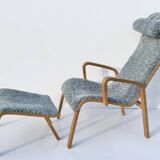 Vintage Easy Chair with Ottoman Sheepskin Midcentury Scandinavian design