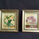 Pair of oils on panel "bouquet of yellow roses" and "bouquet of anemones"