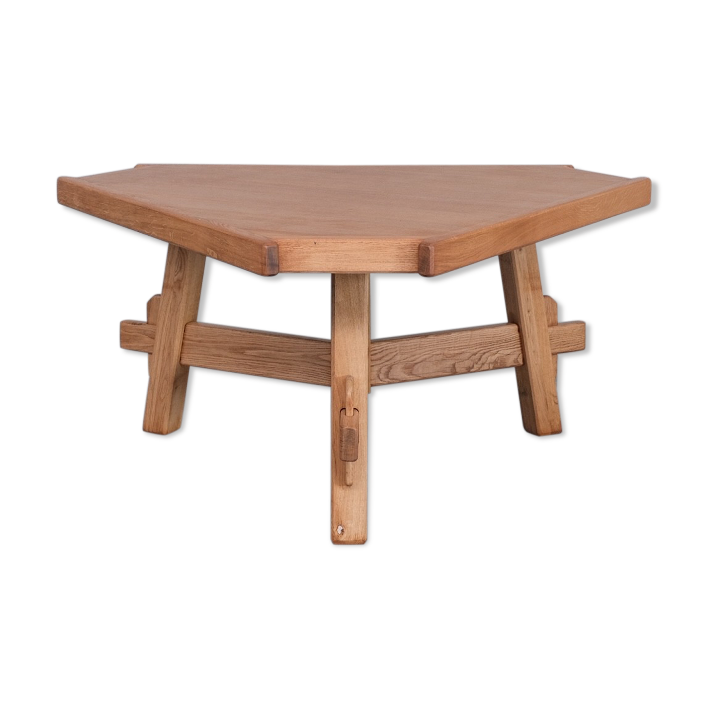 Brutalist oak mid-century triangular dining table