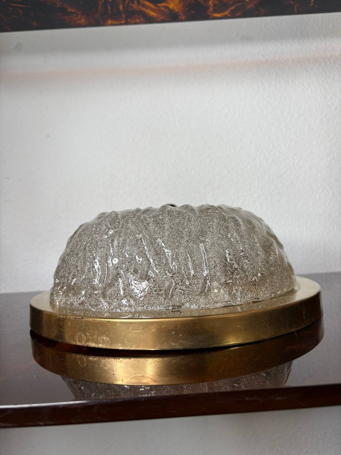 Frosted glass and brass ceiling light, 1970s