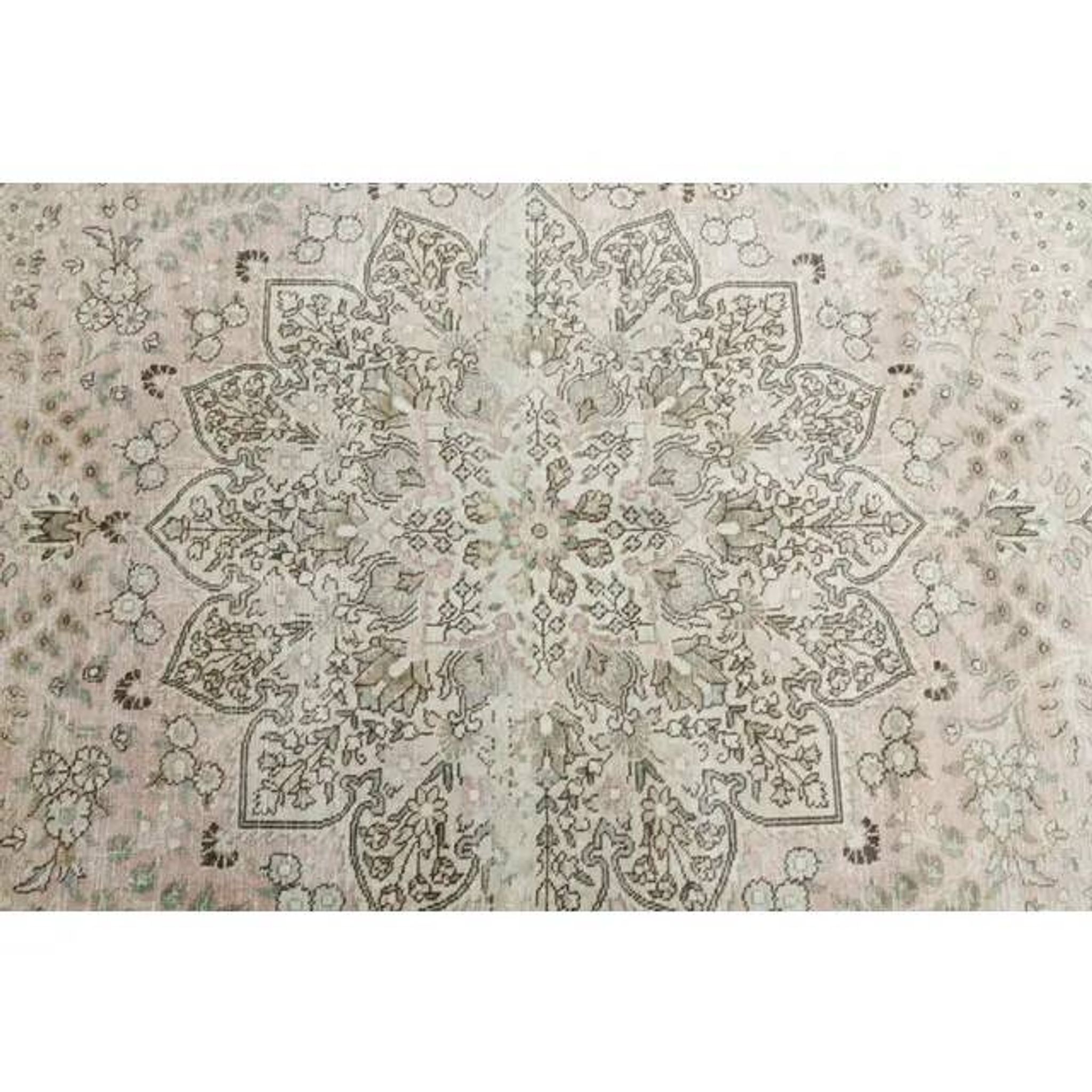 1970s Vintage Persian Handmade Wool Cotton Beige Area Rug 287x367