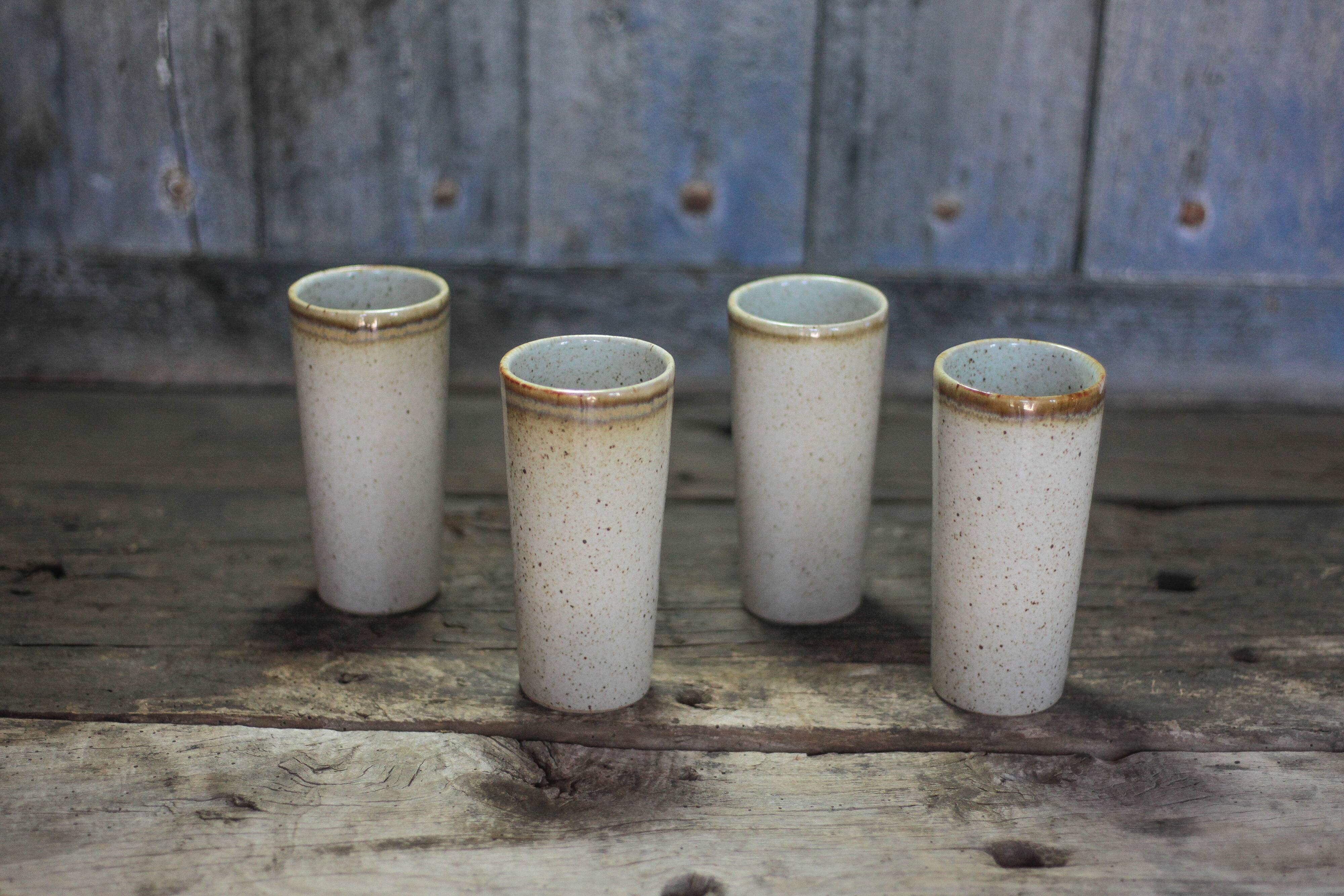 Ceramic cup set signed by Jean Austruy X 4, large ceramic cup.