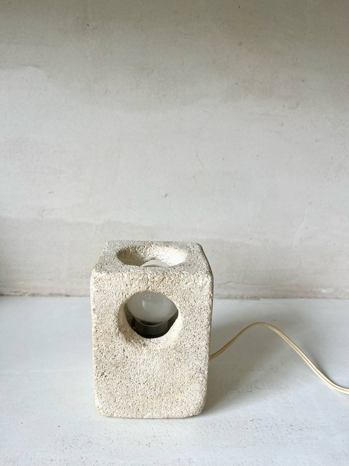 Brutalist stone sculpture lamp