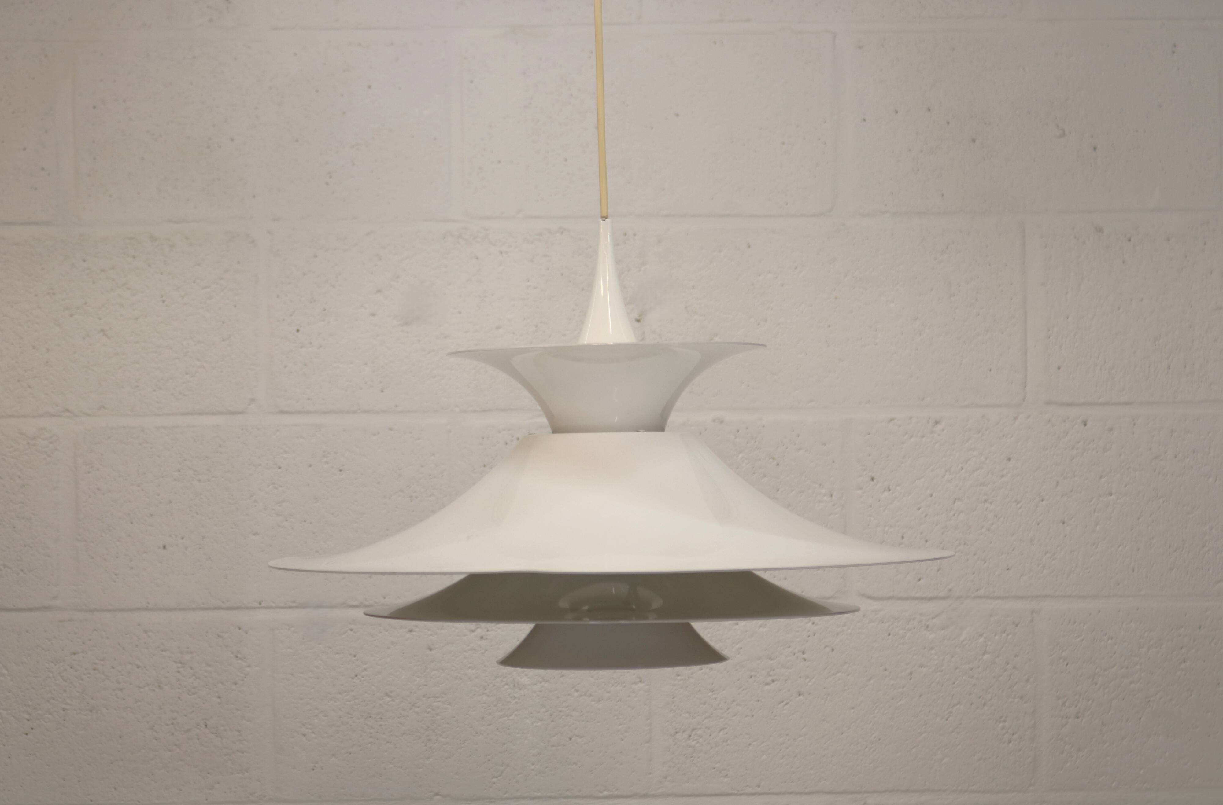 Danish Modern Pendant Lamp: White Radius Model by Erik Balslev for Fog & Mo