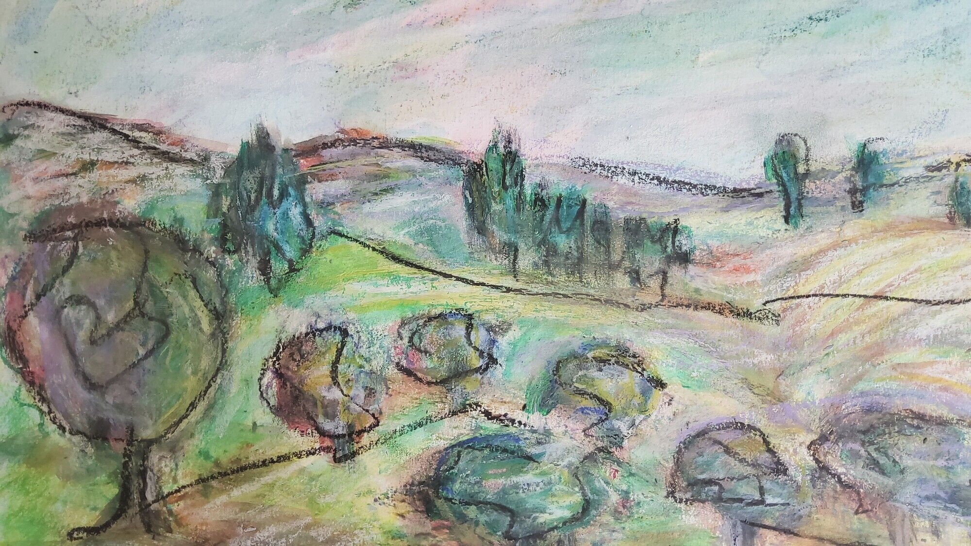 Oil pastel, notebook of a traveler in Tuscany 01, 31 x 24 cm
