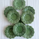 Set of 9 small old green earthenware plates