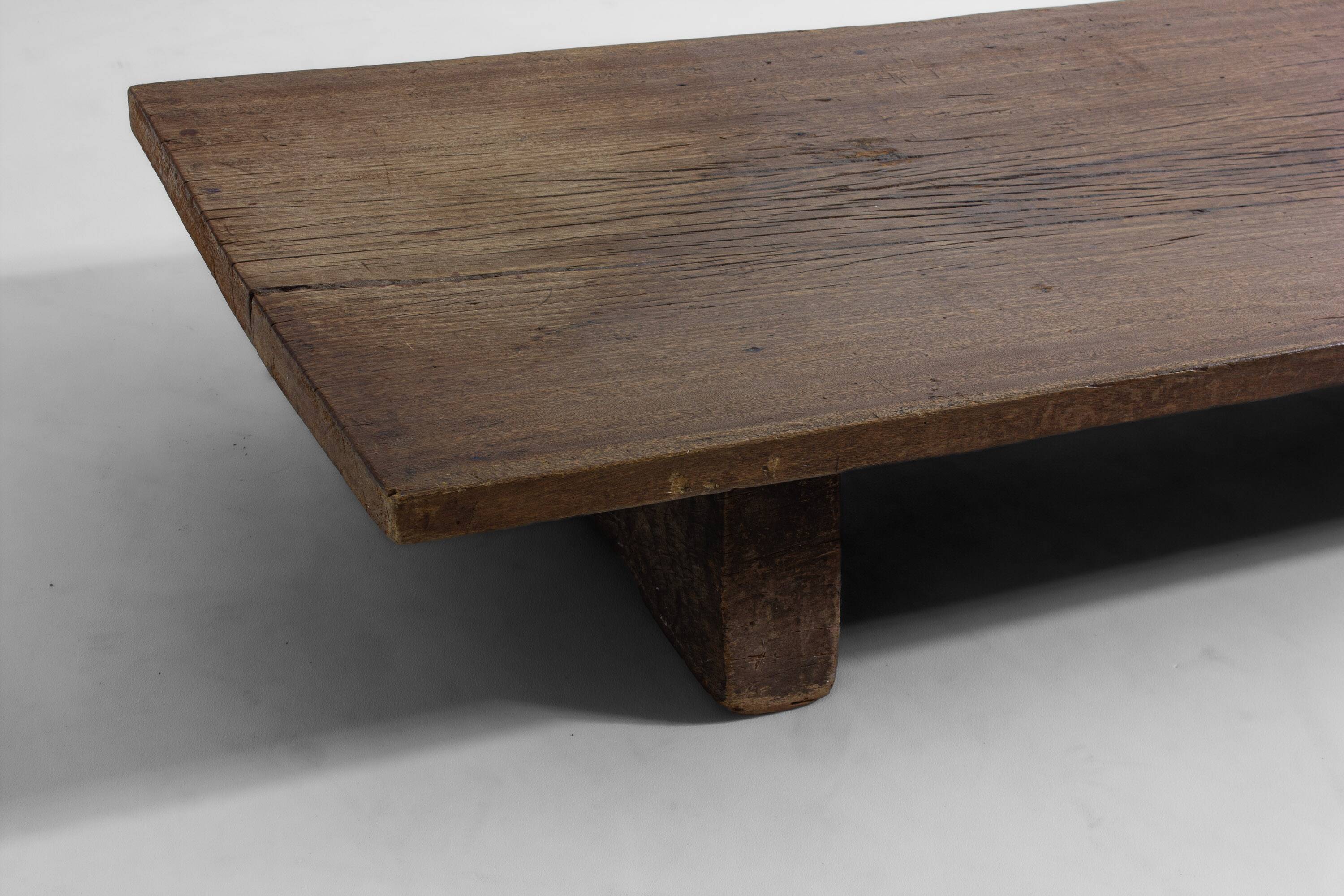 Rustic wabi sabi brutalist coffee table from solid wood, 1900s France