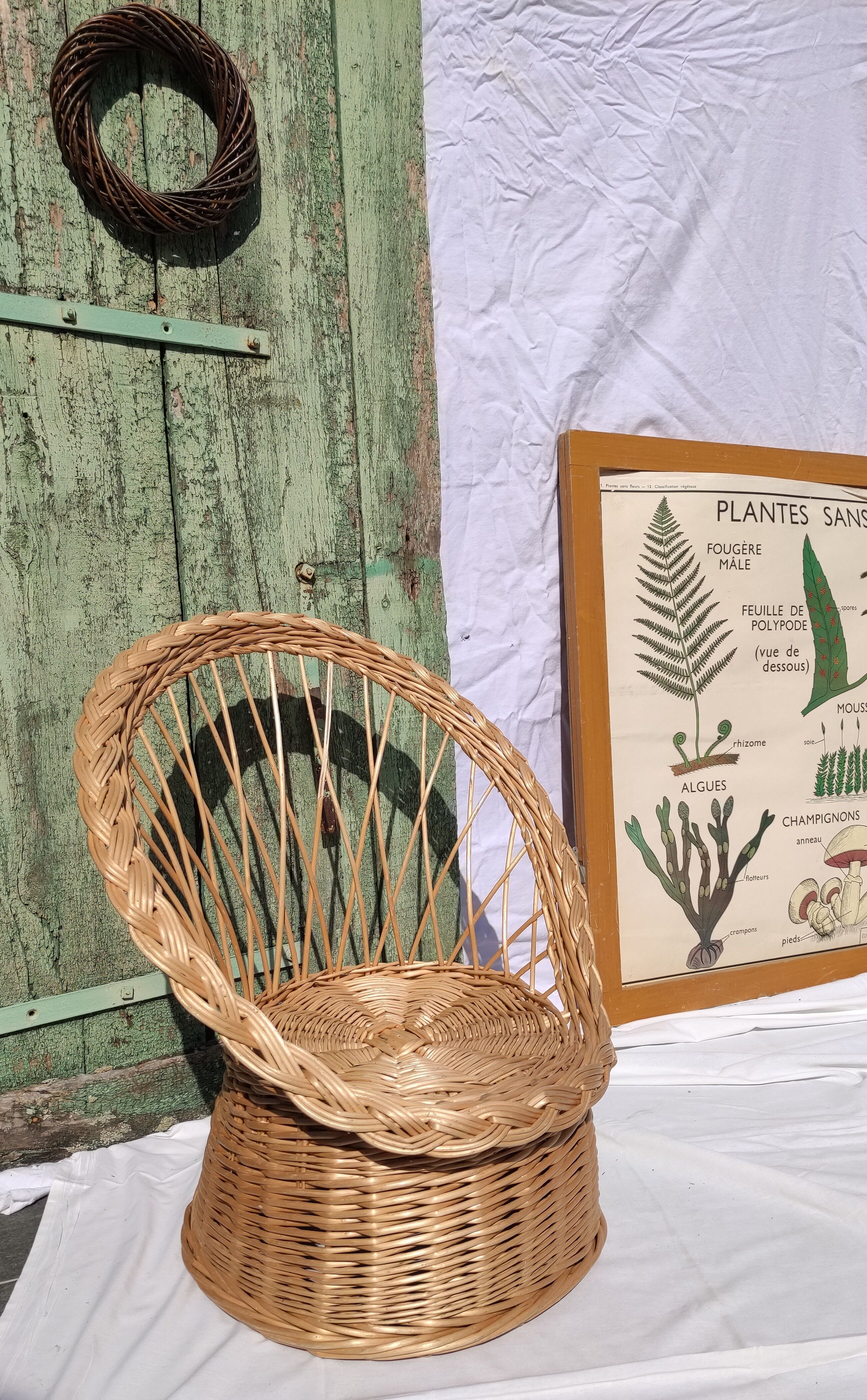 Vintage braided wicker armchair