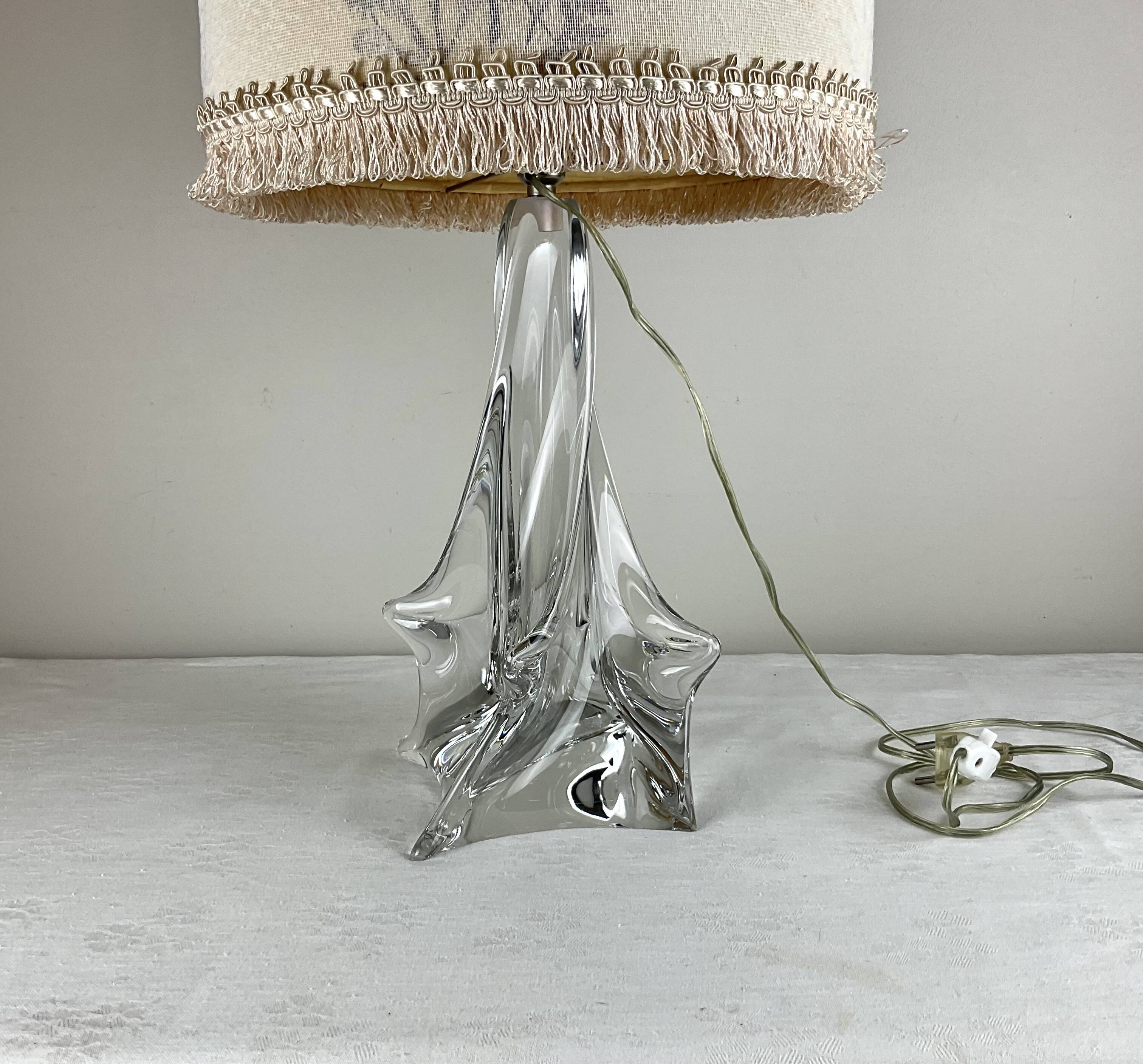 Solid glass lamp and dried flower lampshade from the 60s/70s