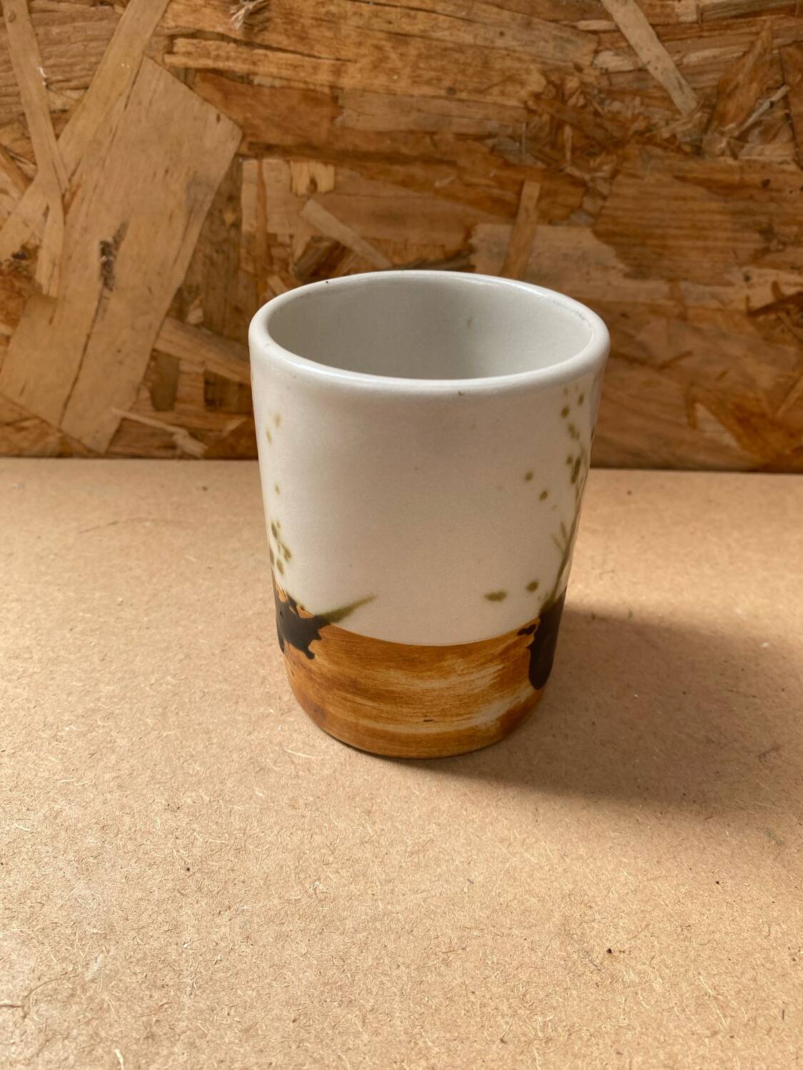 Antique Pot Cup Pottery Dove Stoneware Beige Brown Vintage