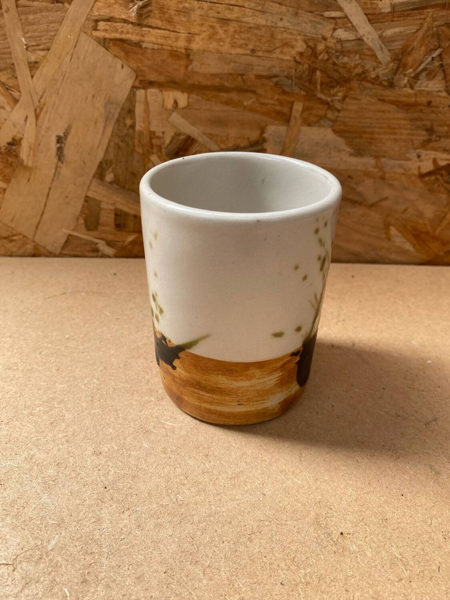 Ancien Pot Tasse Poterie De La Colombe Grès Beige Marron Vintage