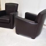 Pair of leather club armchairs