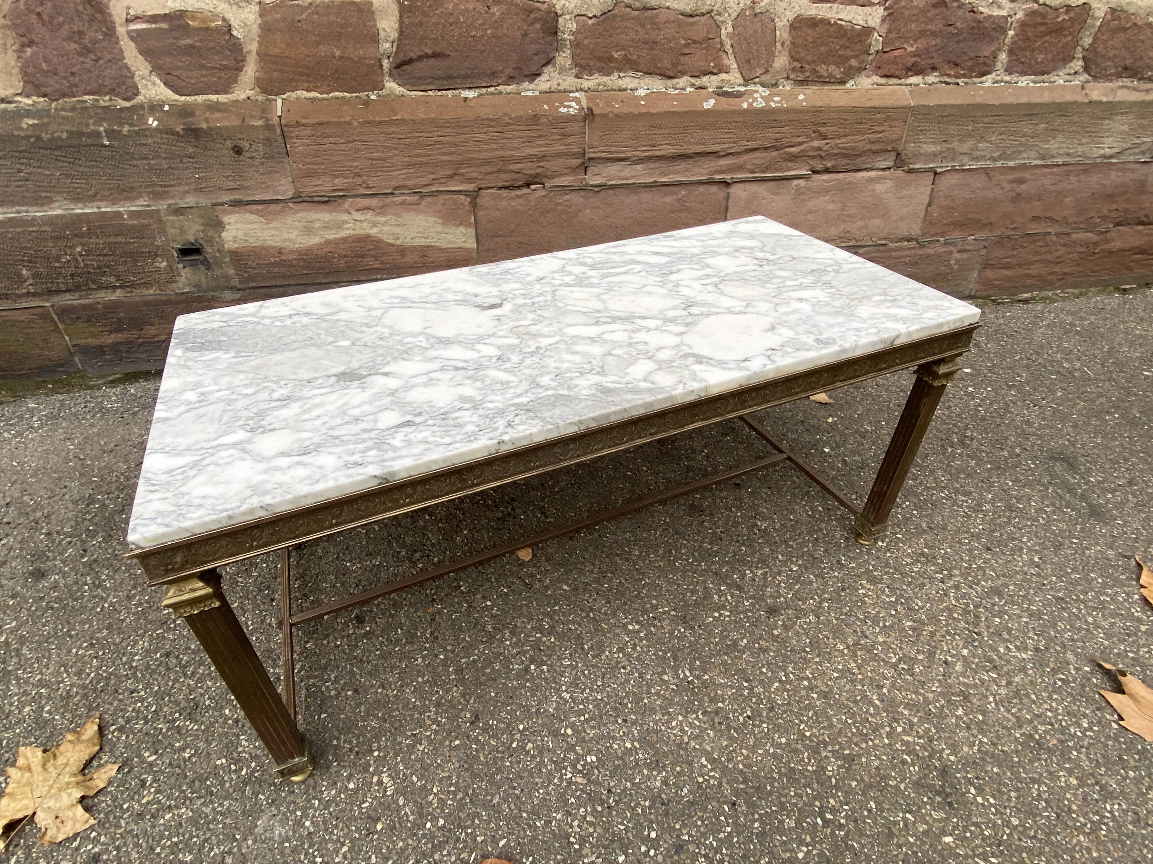 Louis xvi empire style coffee table in gilded bronze 1950