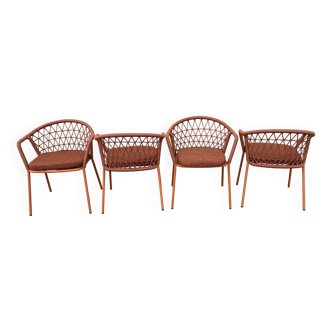 Set of 4 new Pedrali brand outdoor and indoor cordage armchairs with cushions