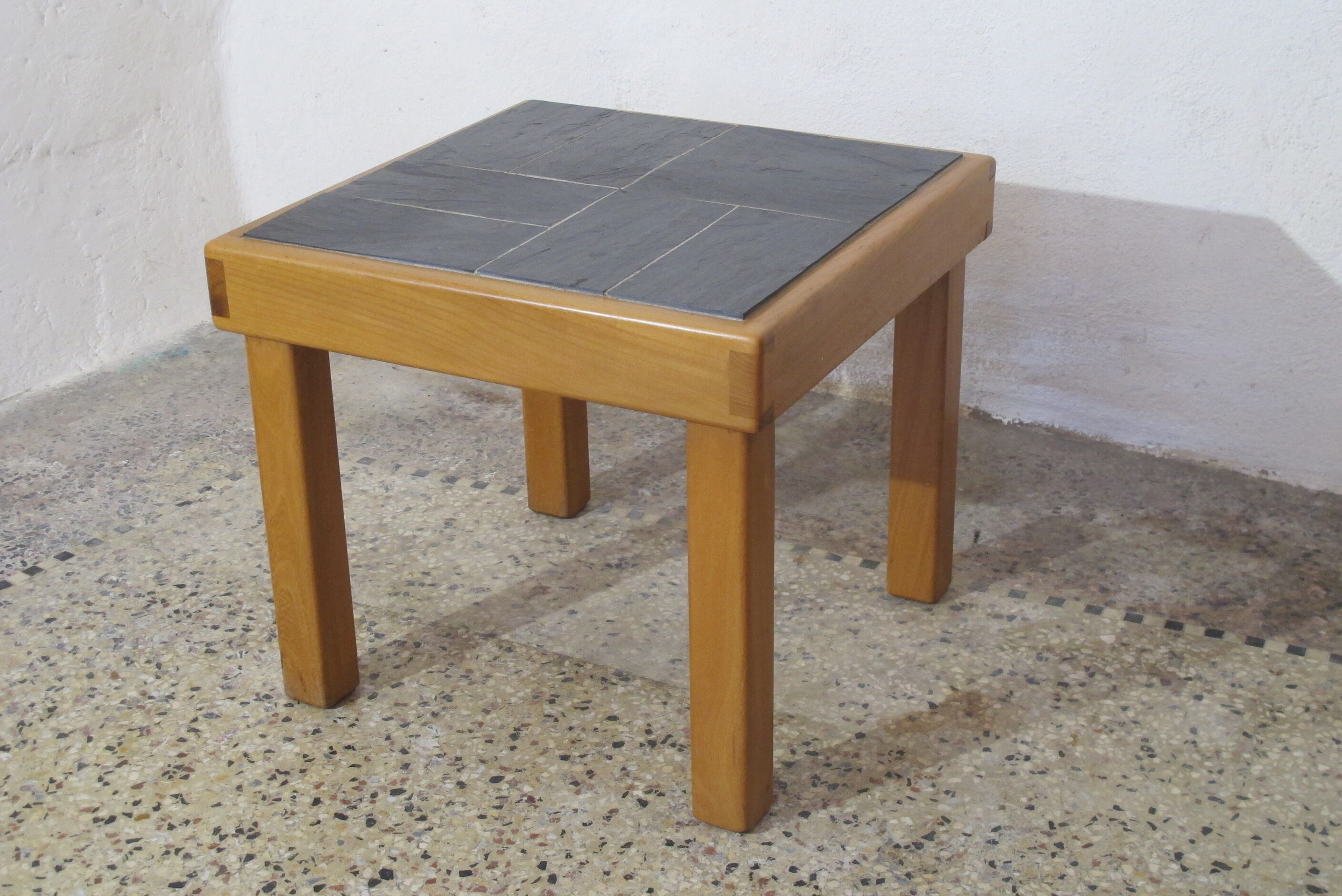 House Regain coffee table in solid elm and slate year 70/80