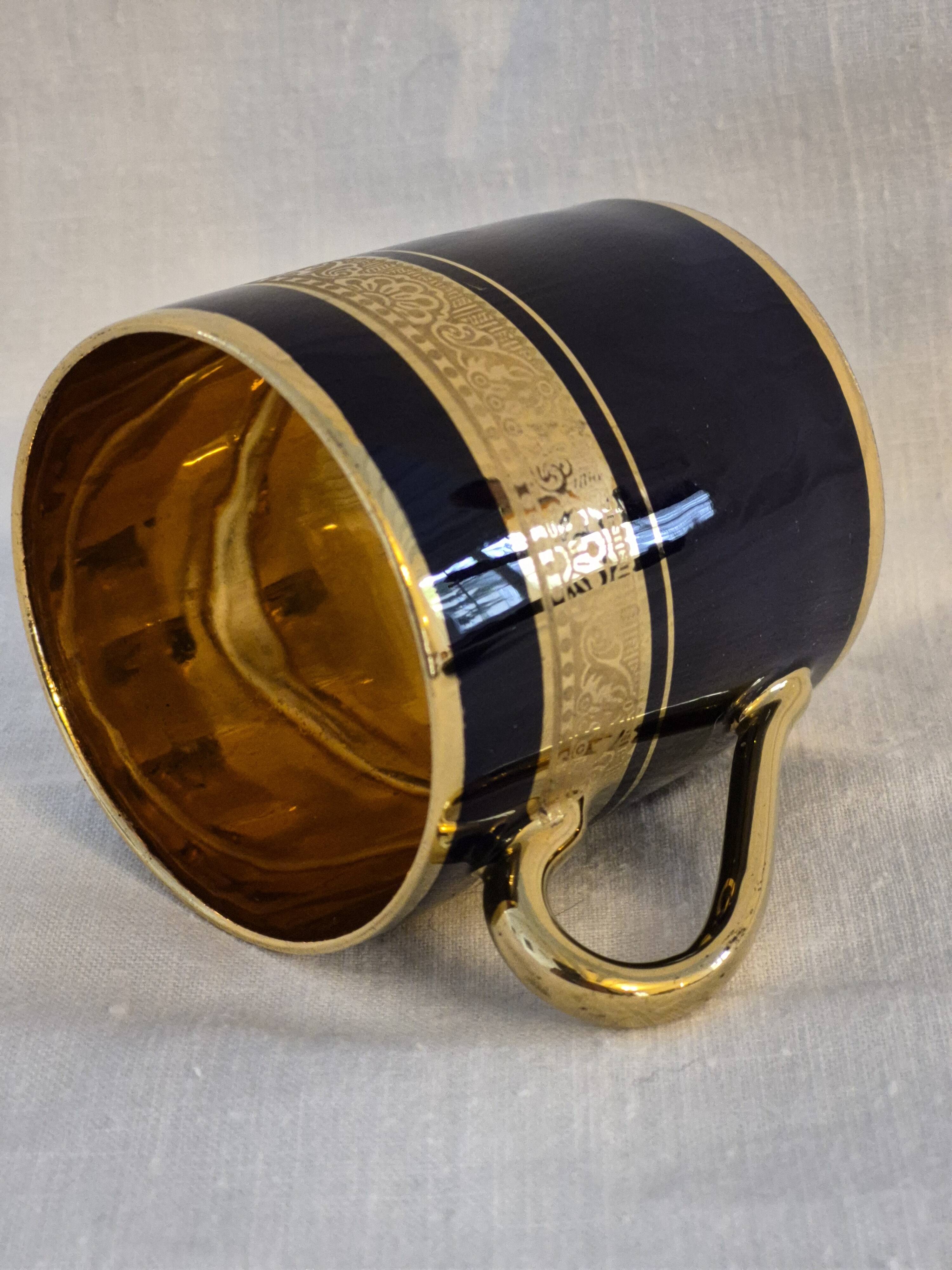 Litron cup porcelain from limoges legle blue from the oven and fine gold a464