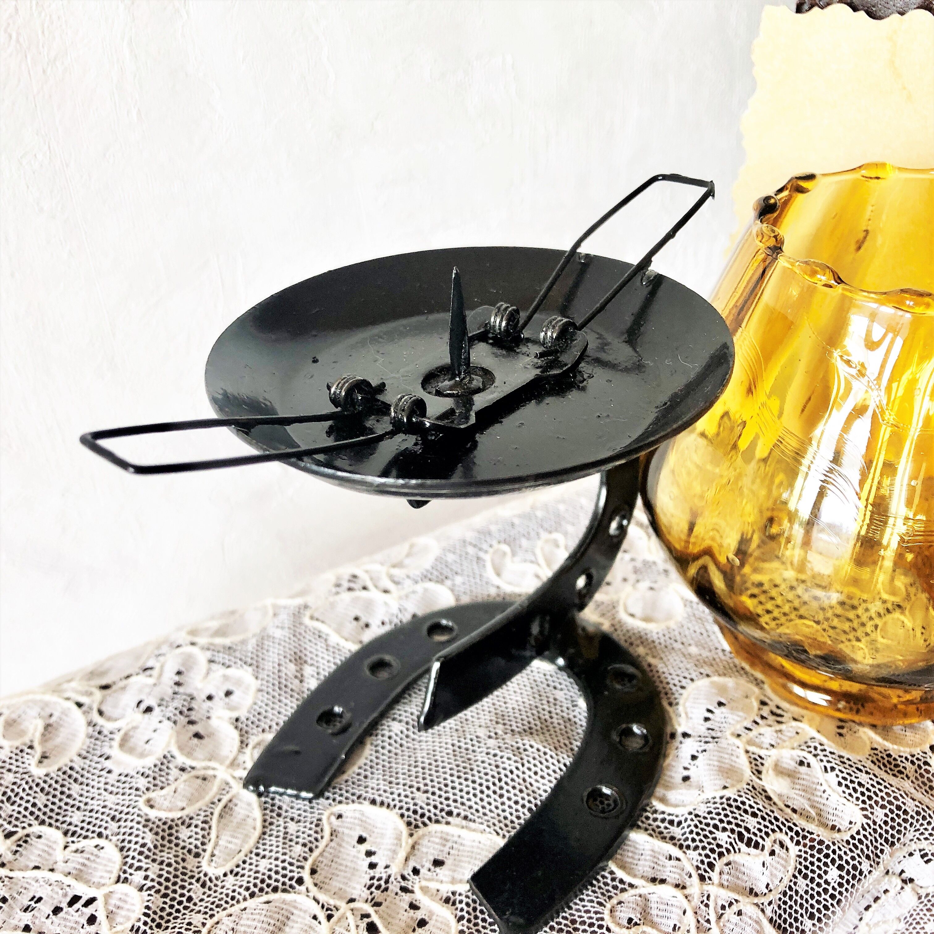 Candle holder photophore iron and amber glass vintage