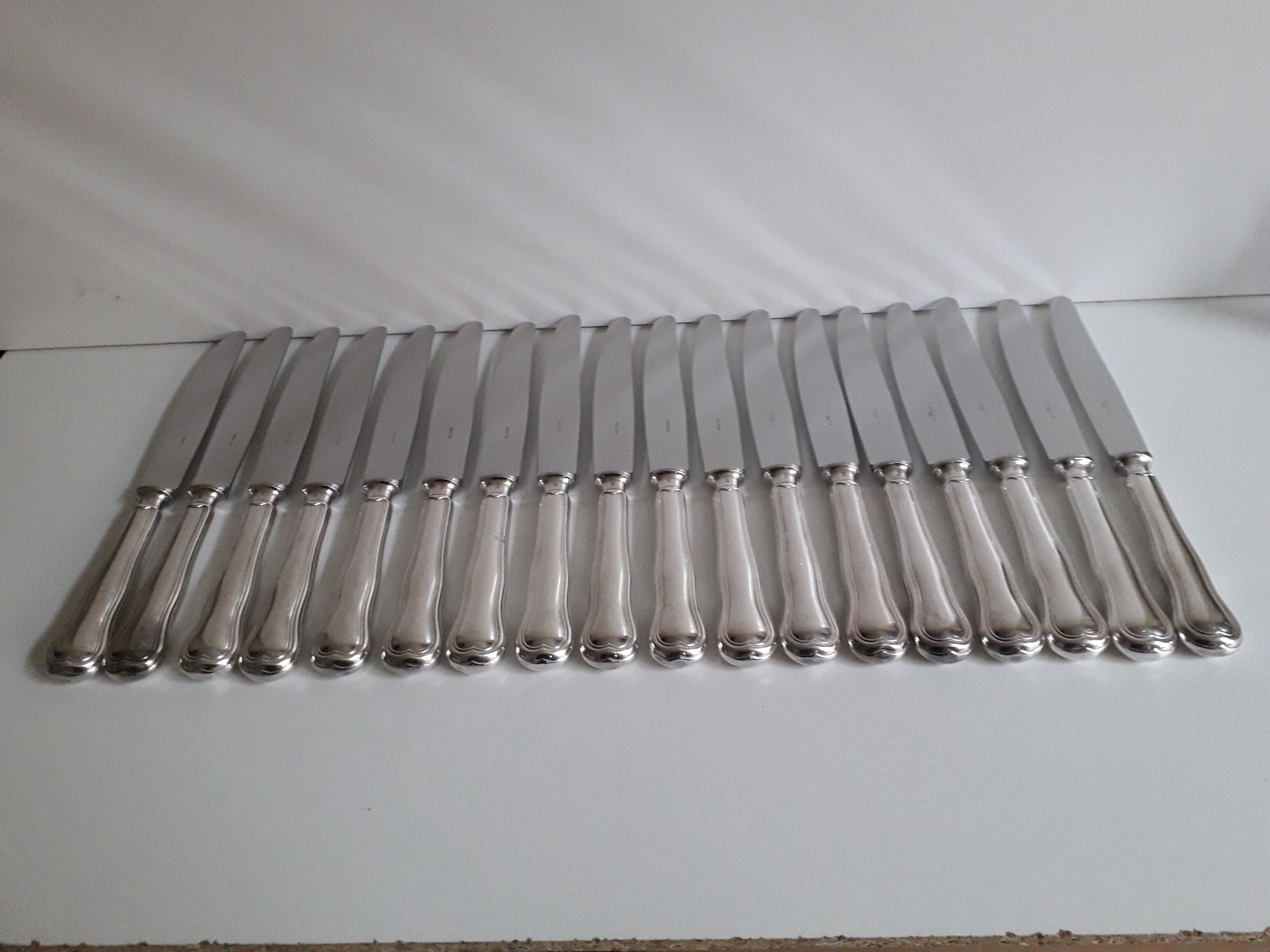 Ercuis set of 18 knives silver metal and stainless steel violin model