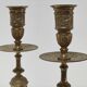 Pair of candle holders patinated bronze floral decoration early twentieth century