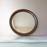 Vintage brown round mirror made of plastic, 80s