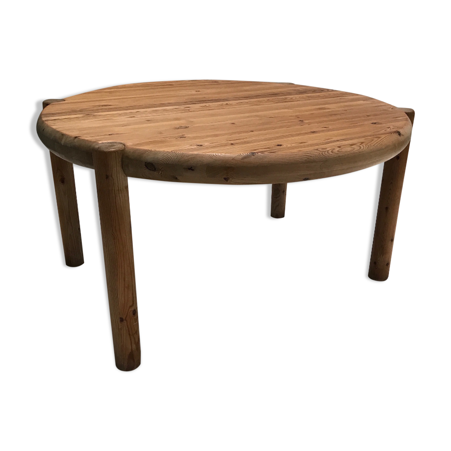 Brutalist pine extendable round dining table by Rainer Daumiller for Hirtshals Savvaerk 1970s