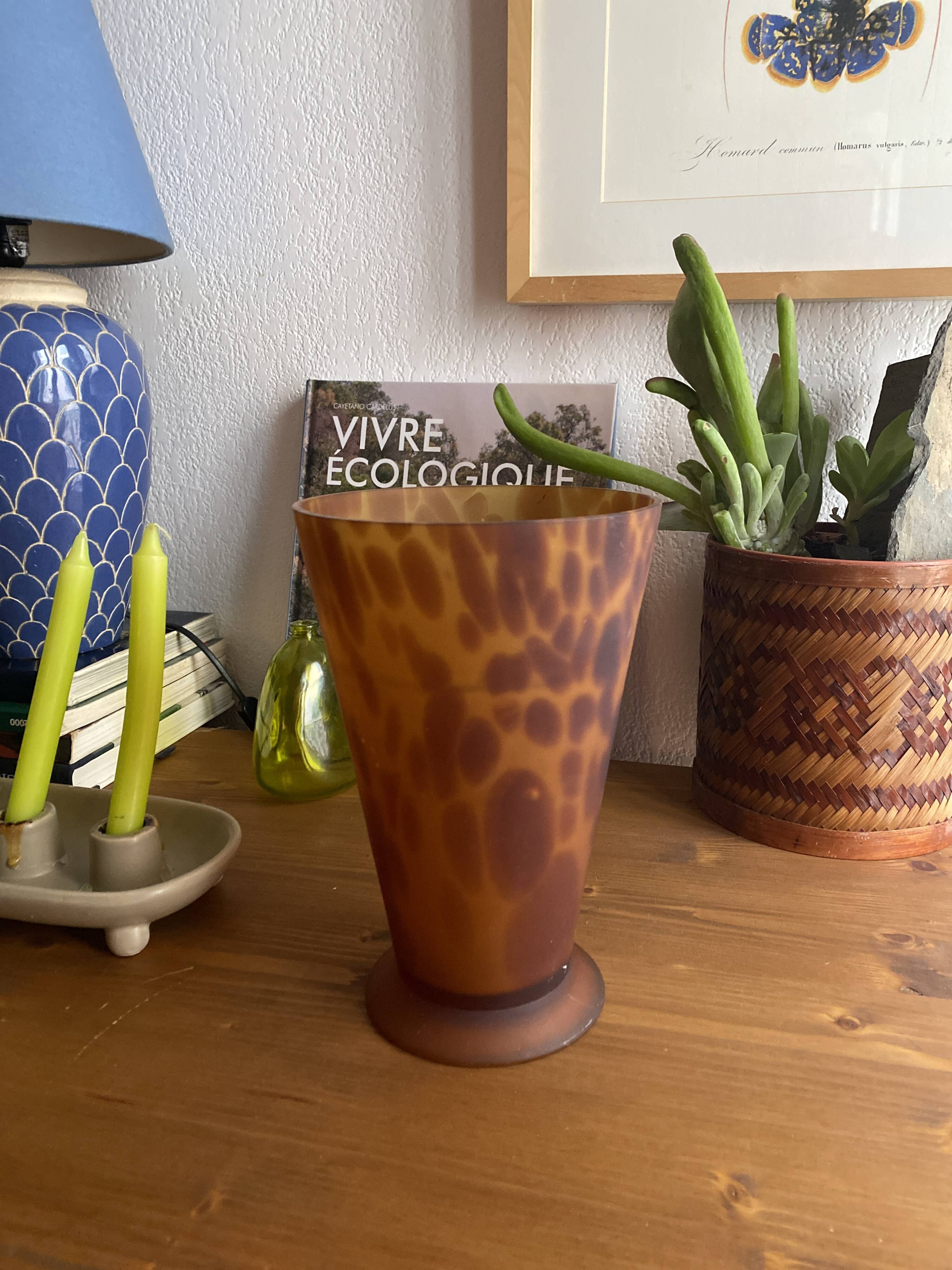 Vase verre soufflé vintage léopard écaille de tortue