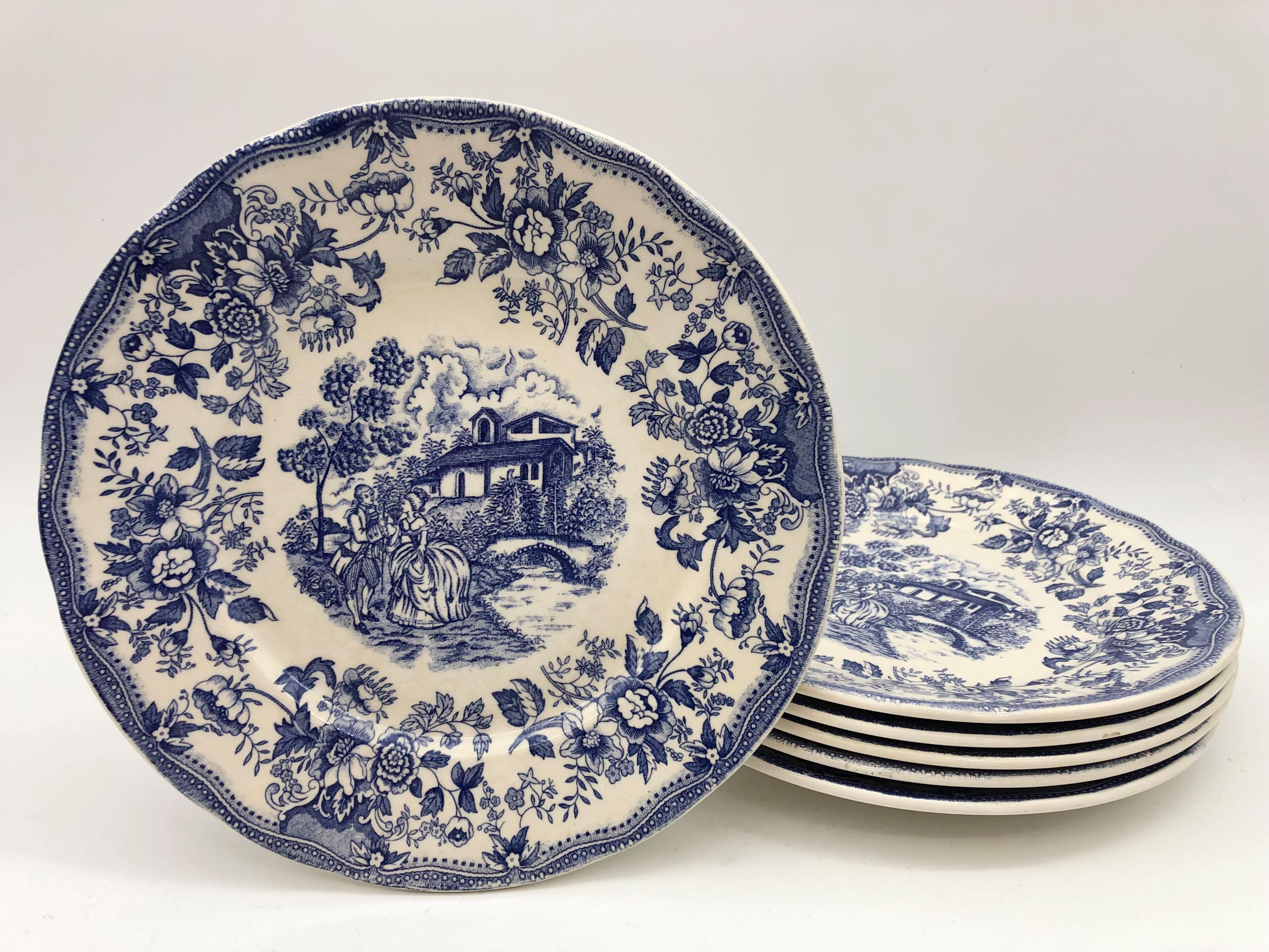 6 Flat blue blue plates "Flowers"
