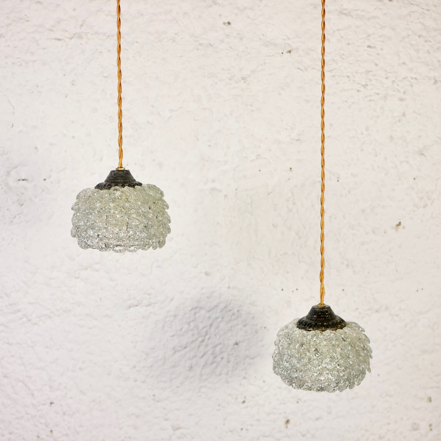 Pair of pearl glass pendant lamps