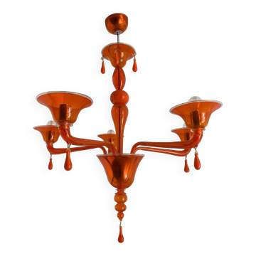Orange Translucent Glass Chandelier, Contemporary Design