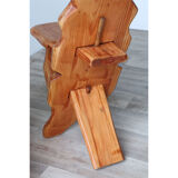 Series of 4 brutalist chairs carved in solid pine 1970