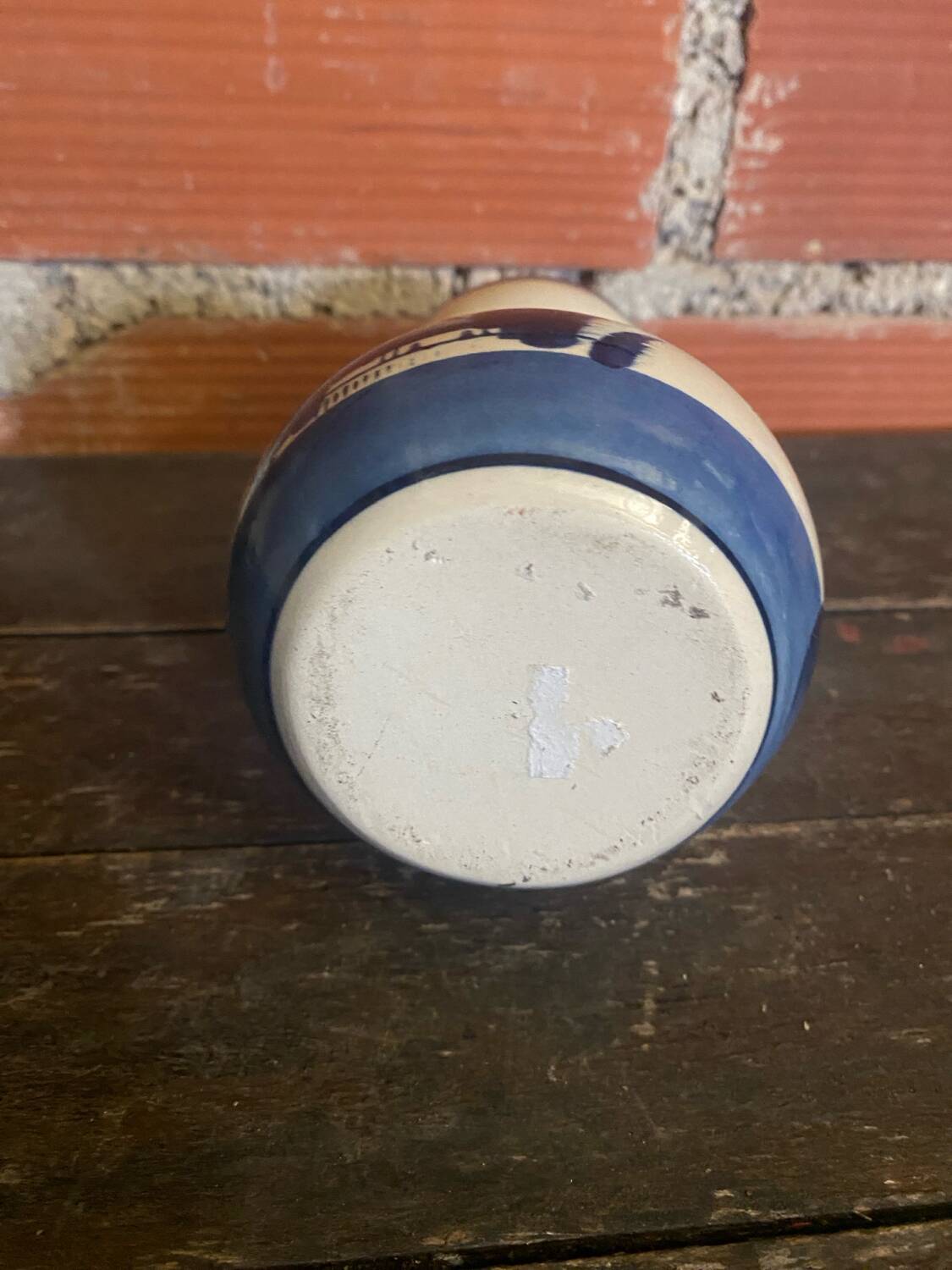 Antique DELFT Vase White Ceramic Blue Decor Vintage Mill #D573