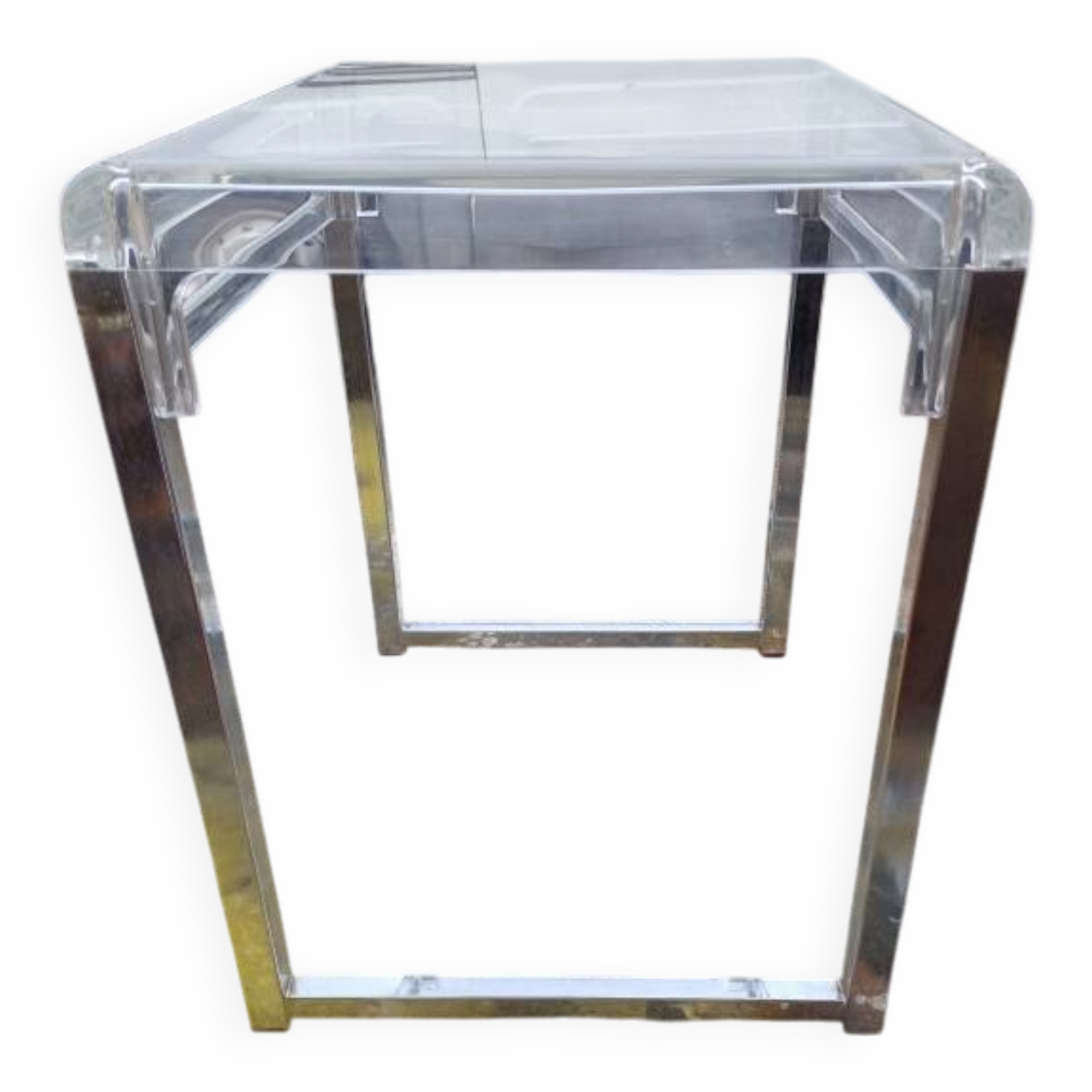 Table basse vintage chrome et plastique transparent