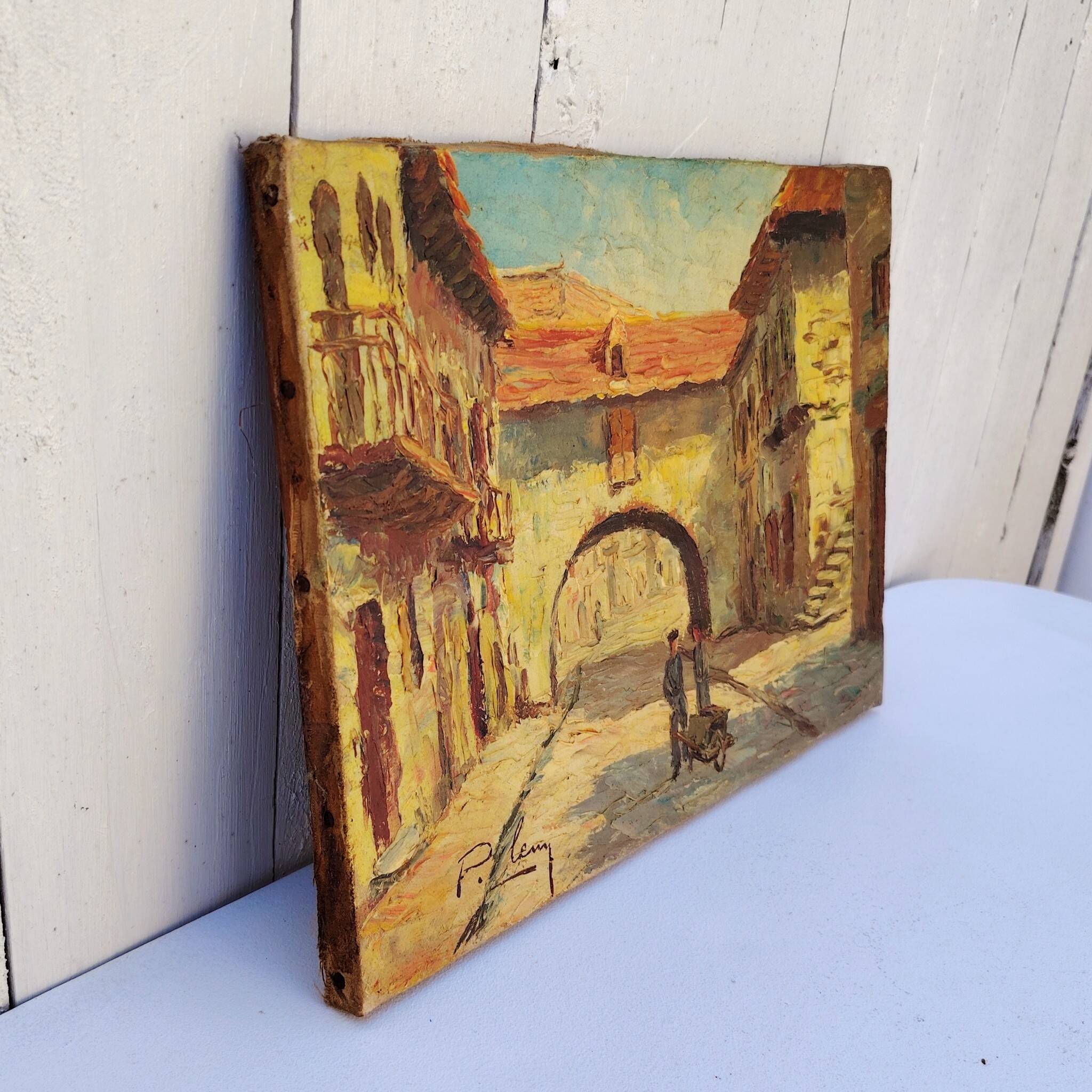 Oil on canvas, rue de Bretenoux, Lot. Vintage
