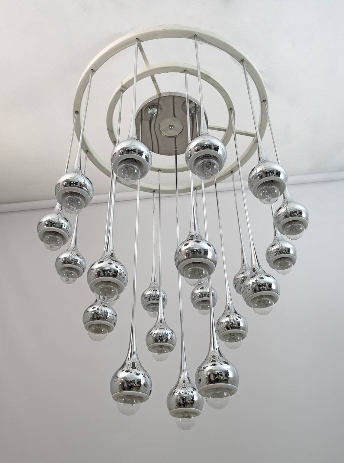 Angelo Brotto Mid-Century Italian Metal Chrome Chandelier for Esperia, 1970
