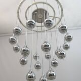 Angelo Brotto Mid-Century Italian Metal Chrome Chandelier for Esperia, 1970