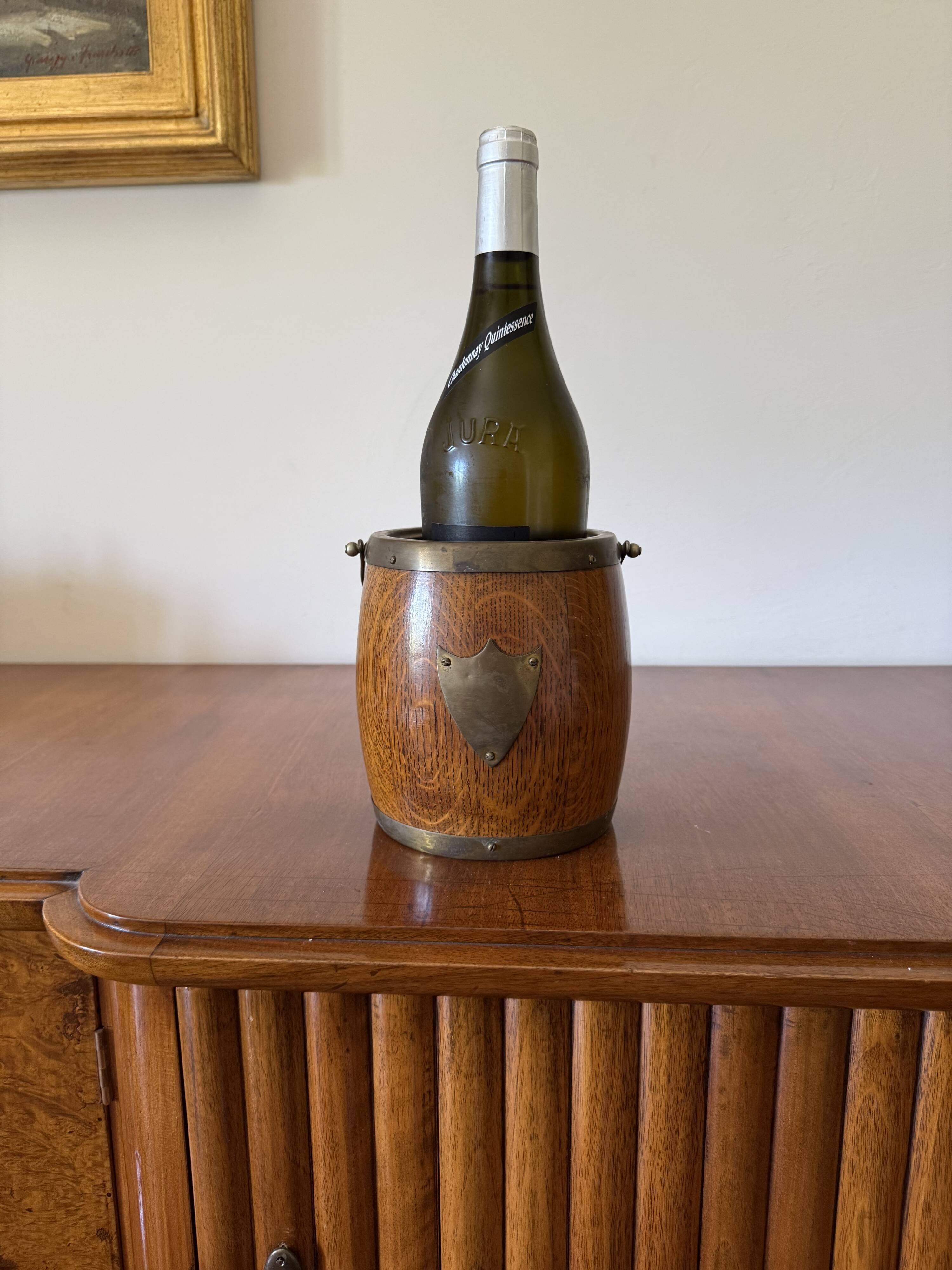 Mid-century brown oak ice bucket, Italy 1950s