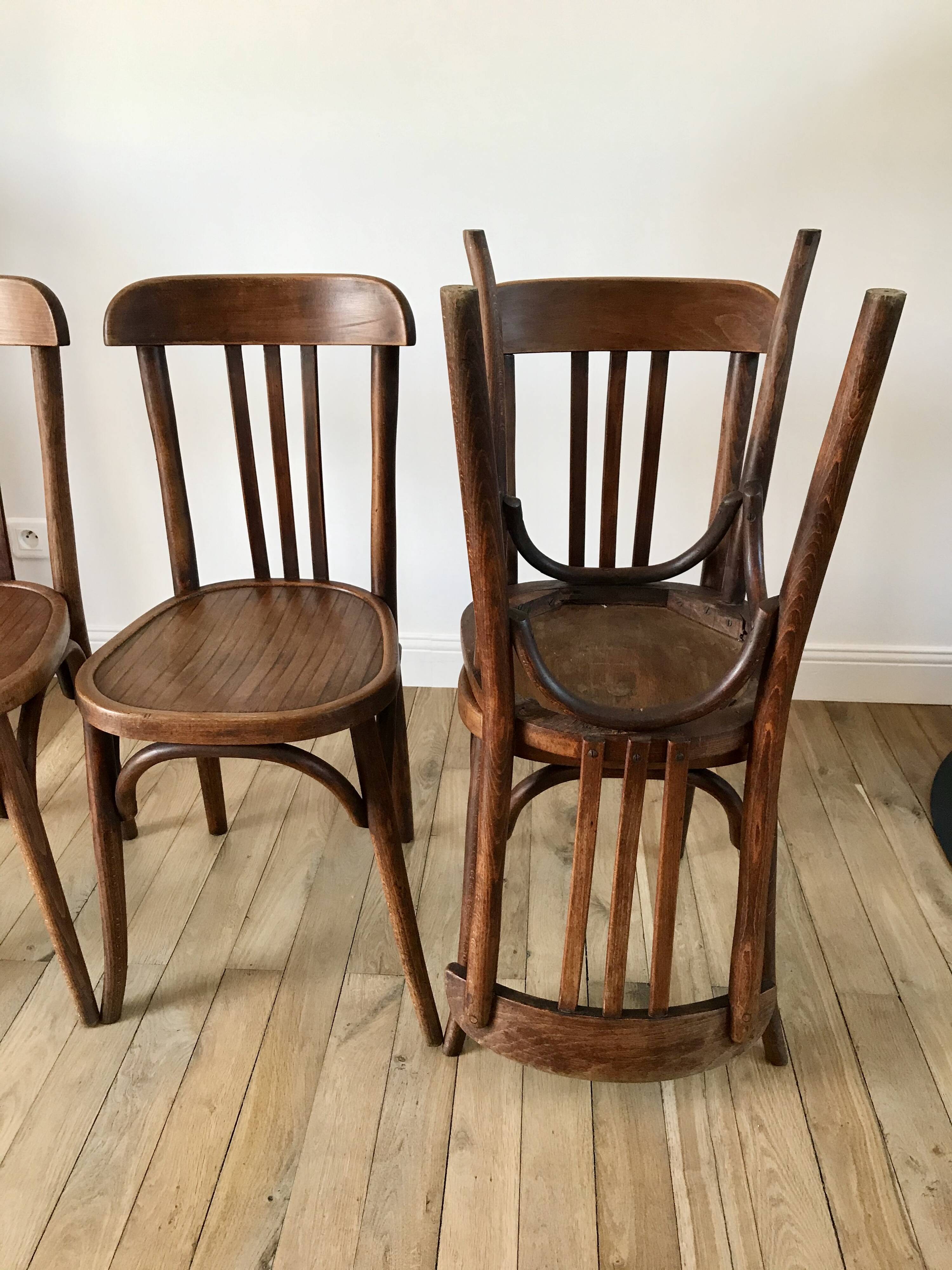 Set of 5 baumann bistro chairs in bent wood stamped xxth