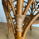 VINTAGE RATTAN SIDE TABLE PEACOCK PATTERN