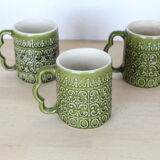 Set of 3 mugs in green ceramic