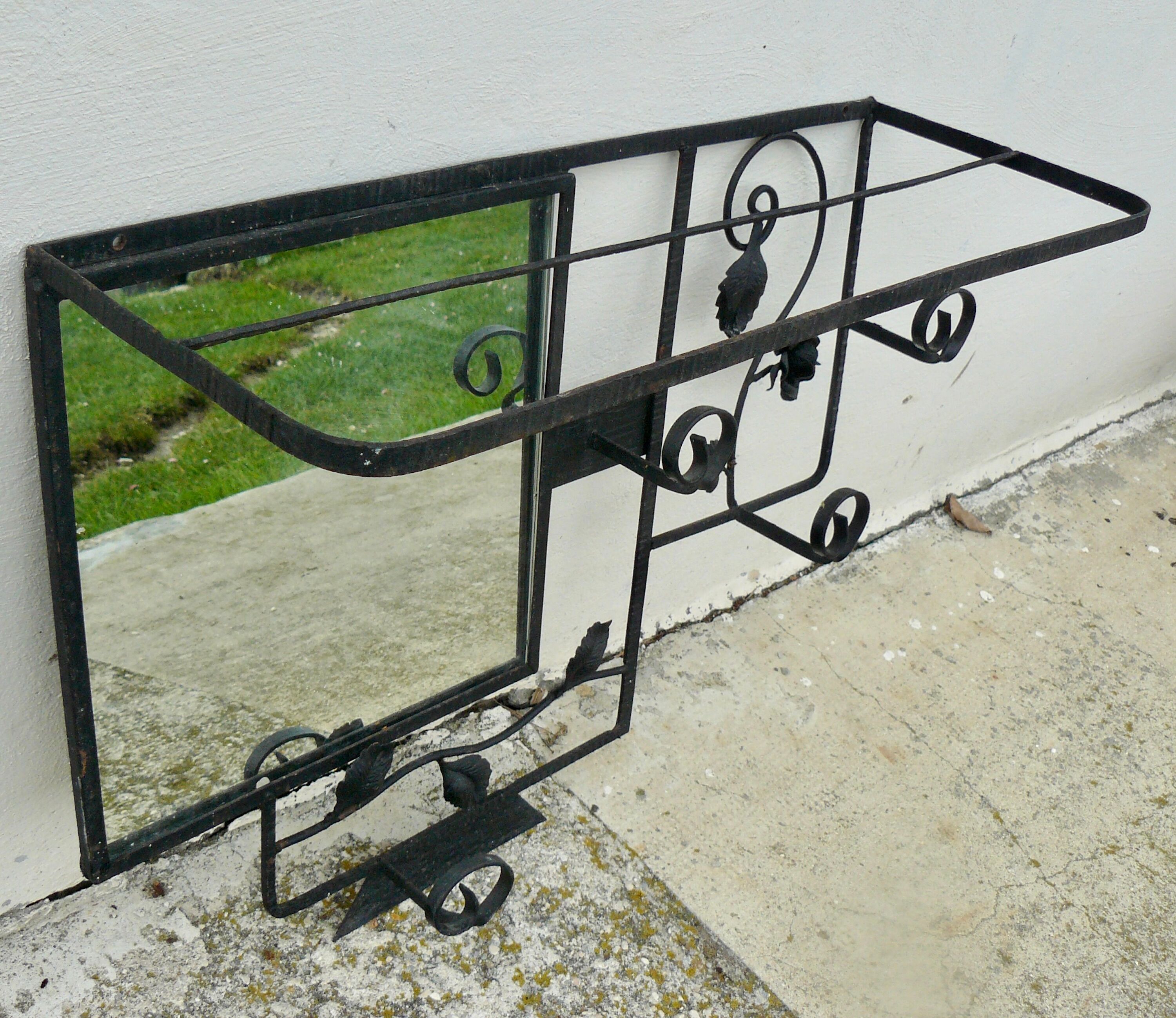 Art Deco wrought iron coat rack and mirror