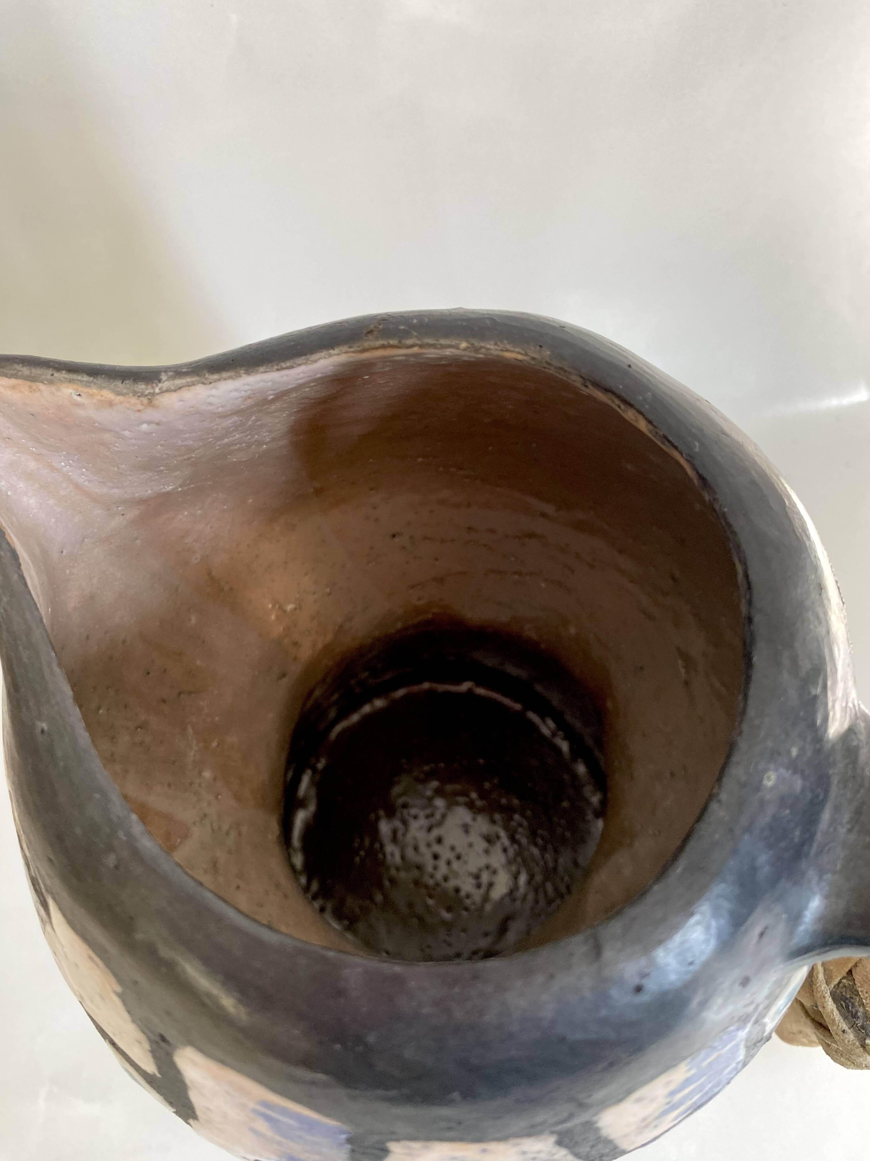 Ceramic and wood pitcher vase, 1980s