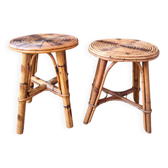 Pair of spiral rattan stools