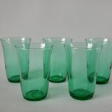 lot de 5 verres à eau en verre vert made in France années 70