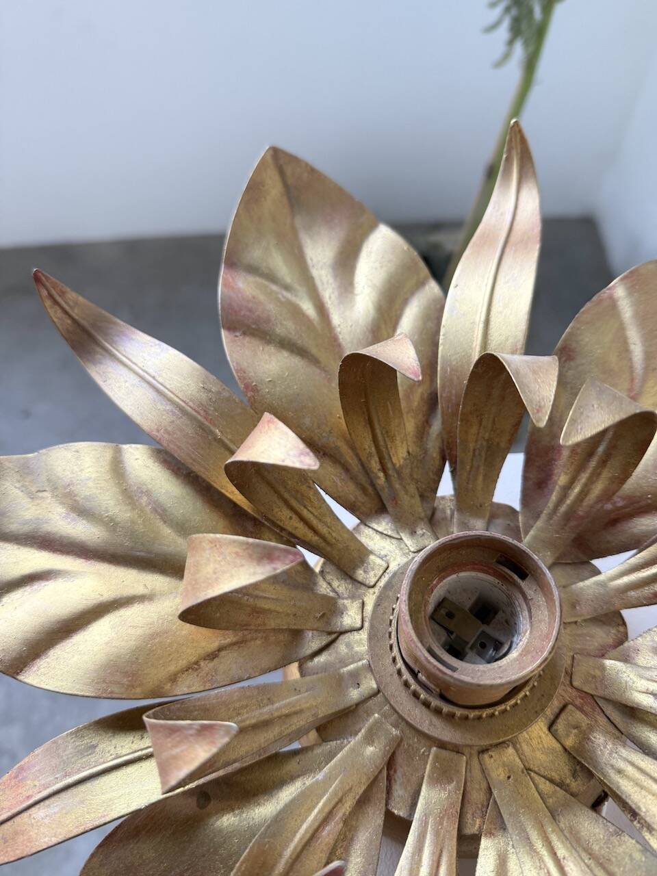 Pair of gold metal flower wall lights