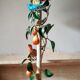 Painted metal candle holder lamp - wrought iron fruit and bird lamp base