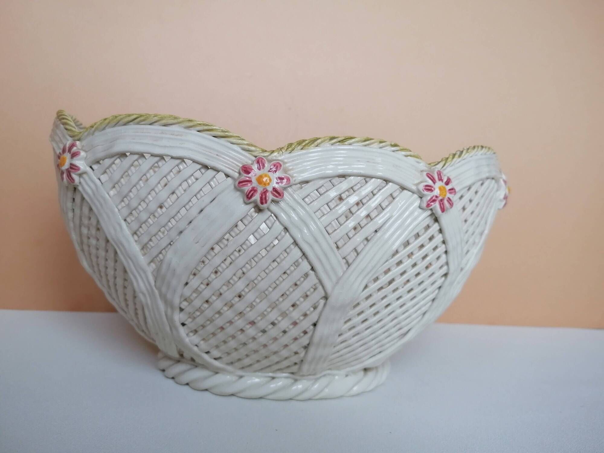 Woven ceramic fruit basket